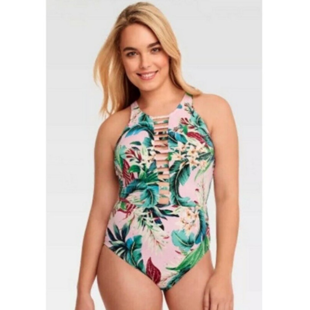 Plus 2x Lilac Leaf & Floral One Piece Swim
